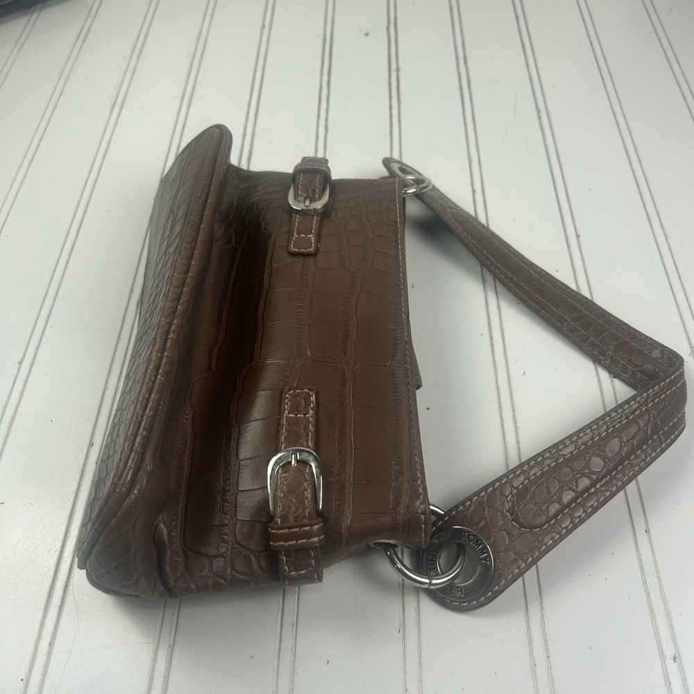 Tommy Hilfiger Vintage Y2K Brown Crocodile-Embossed Shoulder Bag - Picture 7 of 13